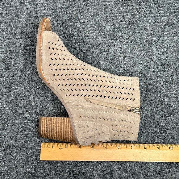 Toms Majorca Peep Toe Booties Womens 7.5 Taupe Suede Perforated Leaf Ankle Boots - Picture 12 of 13